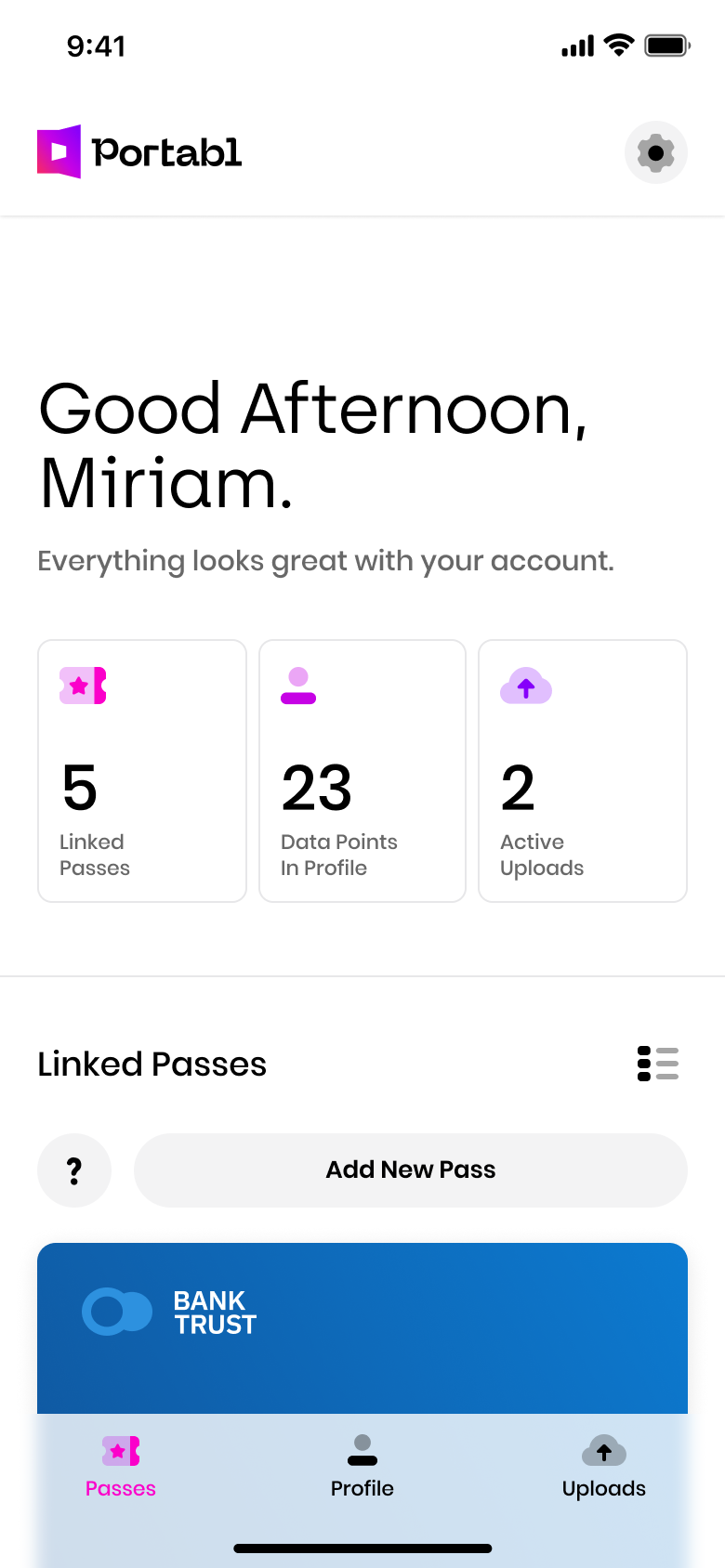 Portabl App Homepage Showing Passes Screen