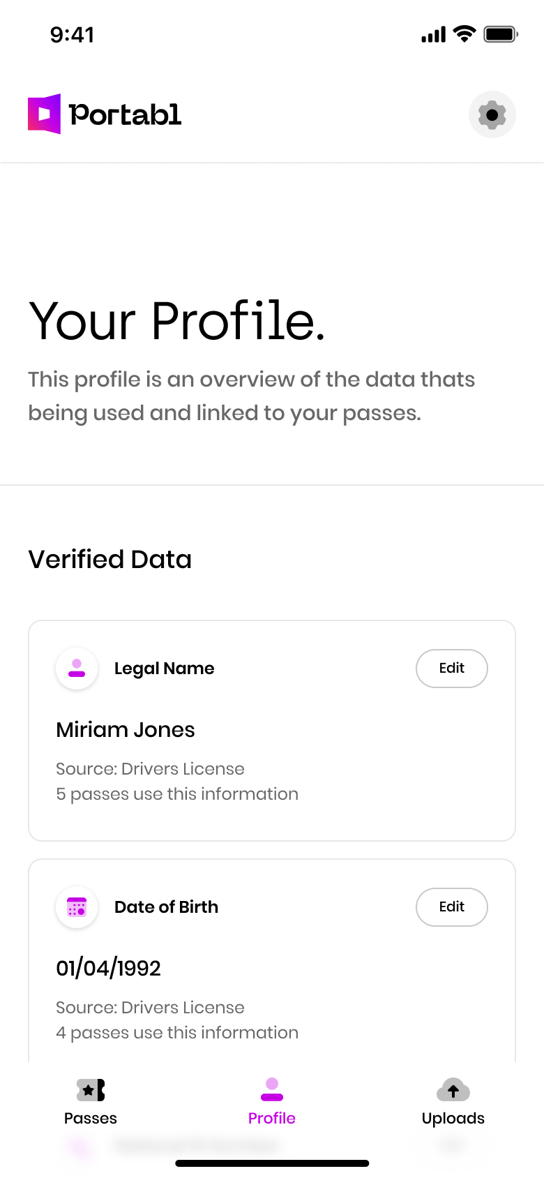 Portabl App Profile Screen