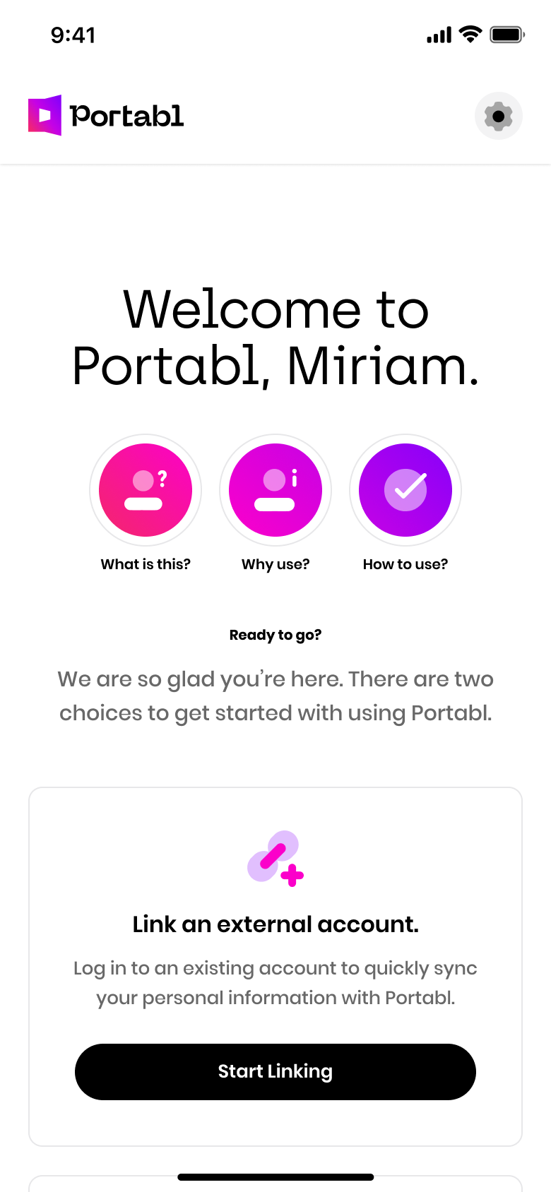Portabl App Welcome Screen